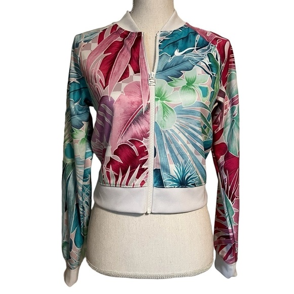 NIKE WOMEN’S COLORFUL TROPICAL ZIPPERED ATHLETIC JACKET SIZE XS - Picture 1 of 10